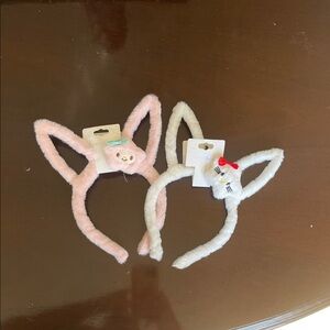Cute Fuzzy bunny Ear Headbands hello kitty nwt